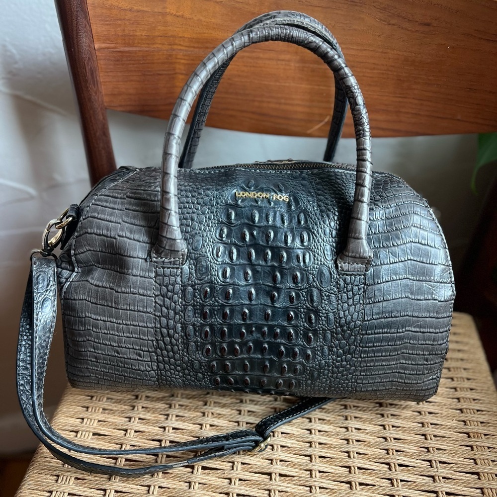 London Fog Croc Embossed Bag Faux Alligator Crossbody Purse Vintage Handbag